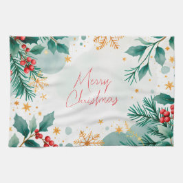 Elegante Waterverf Vrolijke Kerst Keuken Handdoek
