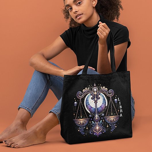 Elegante Waterverf Weegschaal Zodiac Zwart Tote Bag