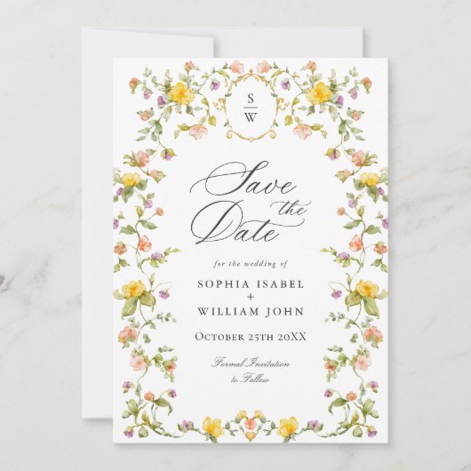 Elegante Waterverf weide Wildflower bruiloft foto Save The Date (Voorkant)