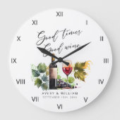 Elegante Waterverf Wijn Namen Jonggehuwden Grote Klok (Voorkant)