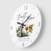 Elegante Waterverf Wijn Thema Koppel Namen Grote Klok (Hoek)
