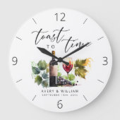 Elegante Waterverf Wijn Thema Koppel Namen Grote Klok (Voorkant)