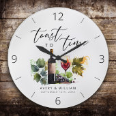 Elegante Waterverf Wijn Thema Koppel Namen Grote Klok