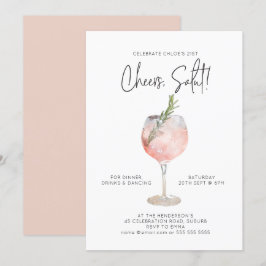 Elegante Waterverf Wijncocktail Party Roze 21ste Kaart