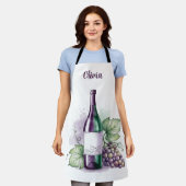 Elegante Waterverf Wijnfles & Druiven Schort (Gedragen)