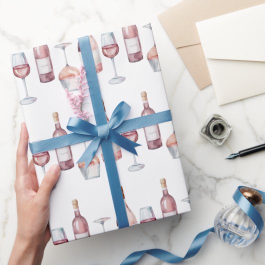 Elegante Waterverf Wijnflessen Rosé Roze Cadeaupapier (Geschenken)