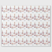 Elegante waterverf wijnflessen Roze rood Cadeaupapier (Vlak)