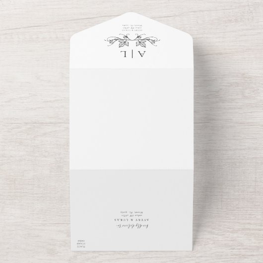 Elegante Waterverf Wijngaard Monogram Bruiloft All In One Uitnodiging (Buitenkant)