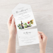 Elegante Waterverf Wijngaard Monogram Bruiloft All In One Uitnodiging (Afscheurbaar)