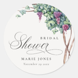 Elegante Waterverf Wijnstok Fauna Bruiloftsborrel  Ronde Sticker