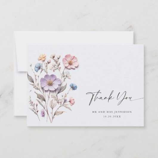 Elegante Waterverf Wild Flowers Bloemen Bloemen Br Bedankkaart (Voorkant)