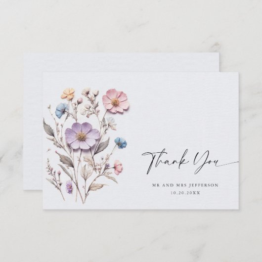 Elegante Waterverf Wild Flowers Bloemen Bloemen Br Bedankkaart (Voorkant / Achterkant)