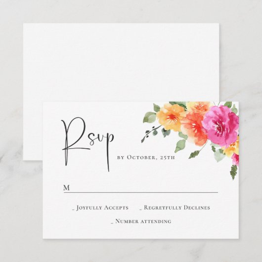Elegante Waterverf Wild Flowers Bloemen Bloemen Br RSVP Kaartje (Voorkant / Achterkant)
