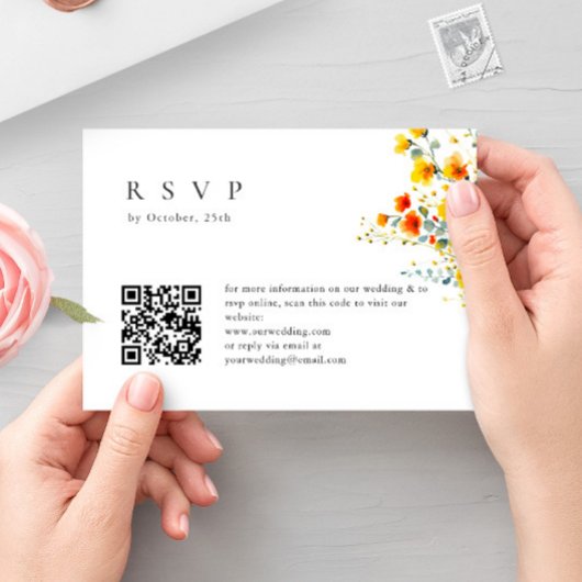 Elegante Waterverf Wild Flowers Bloemen Bloemen Br RSVP Kaartje