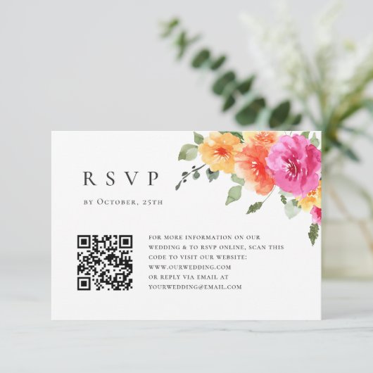 Elegante Waterverf Wild Flowers Bloemen Bloemen Br RSVP Kaartje (Staand voorkant)