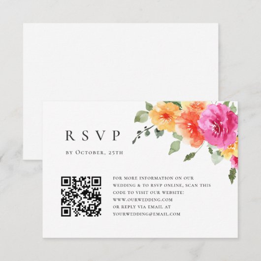 Elegante Waterverf Wild Flowers Bloemen Bloemen Br RSVP Kaartje (Voorkant / Achterkant)