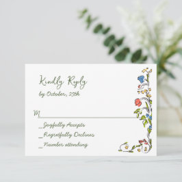 Elegante Waterverf Wild Flowers Bloemen Bloemen Br RSVP Kaartje