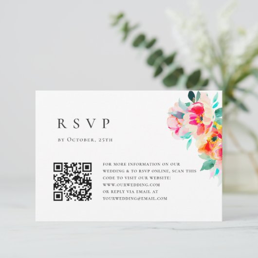 Elegante Waterverf Wild Flowers Bloemen Bloemen Br RSVP Kaartje (Staand voorkant)