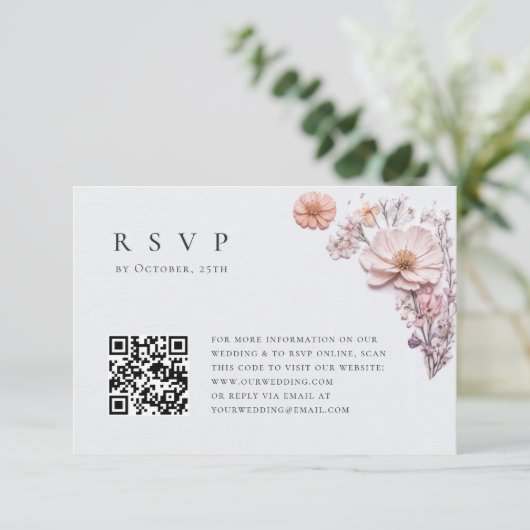 Elegante Waterverf Wild Flowers Bloemen Bloemen Br RSVP Kaartje (Staand voorkant)