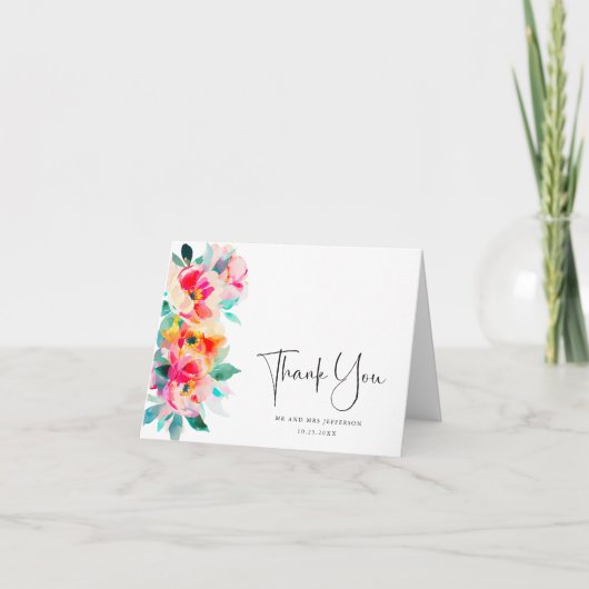 Elegante Waterverf Wild Flowers Botanische bruilof Bedankkaart (Voorkant)