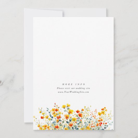 Elegante Waterverf Wild Flowers Bruiloft Alles in Kaart (Achterkant)