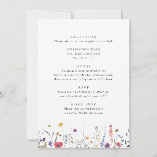 Elegante Waterverf Wild Flowers Bruiloft Alles in  Kaart (Achterkant)