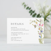 Elegante Waterverf Wild Flowers Bruiloft Details Informatiekaartje (Staand voorkant)