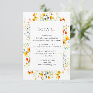 Elegante Waterverf Wild Flowers Bruiloft Details Informatiekaartje