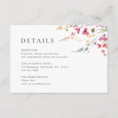 Elegante Waterverf Wild Flowers Bruiloft Details Informatiekaartje (Voorkant)