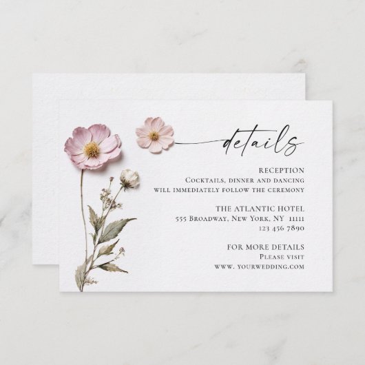 Elegante Waterverf Wild Flowers Bruiloft Details Informatiekaartje (Voorkant / Achterkant)