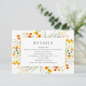 Elegante Waterverf Wild Flowers Bruiloft Details Informatiekaartje (Staand voorkant)