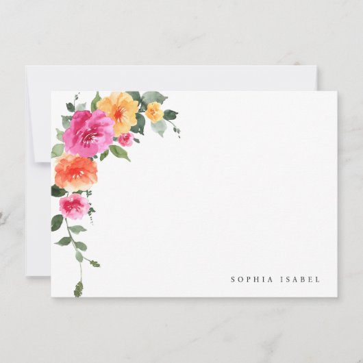 Elegante Waterverf Wild Flowers Bruiloft Details Notitiekaartje (Voorkant)