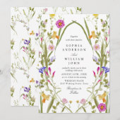 Elegante Waterverf Wild Flowers Bruiloft Kaart (Voorkant / Achterkant)