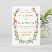 Elegante Waterverf Wild Flowers Bruiloft Kaart (Staand voorkant)