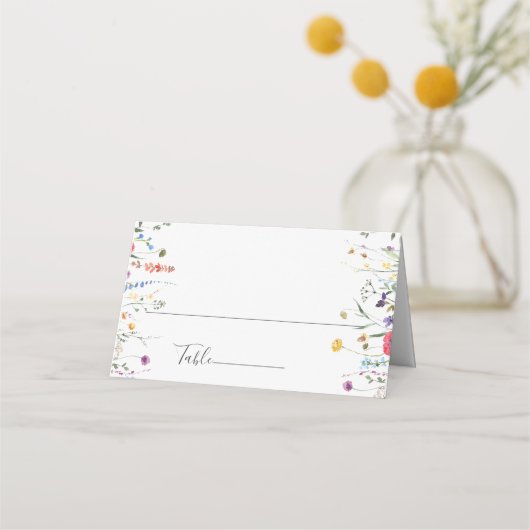 Elegante Waterverf Wild Flowers Bruiloft Plaatskaartje (Voorkant)