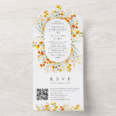 Elegante Waterverf Wild Flowers Bruiloft QR-code All In One Uitnodiging (Binnen)
