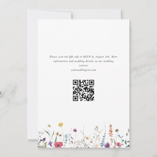 Elegante Waterverf Wild Flowers Bruiloft QR-code Kaart (Achterkant)