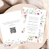 Elegante Waterverf Wild Flowers Bruiloft QR-code Kaart