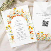 Elegante Waterverf Wild Flowers Bruiloft QR-code Kaart