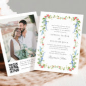 Elegante Waterverf Wild Flowers Bruiloft QR-code Kaart