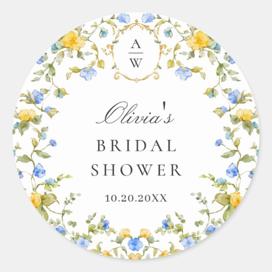 Elegante Waterverf Wild Flowers Bruiloft Ronde Sticker (Voorkant)