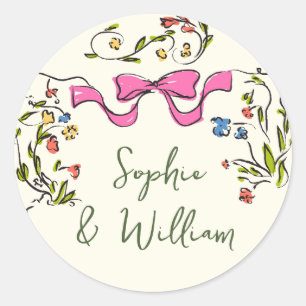 Elegante Waterverf Wild Flowers Bruiloft Ronde Sticker
