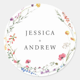 Elegante Waterverf Wild Flowers Bruiloft Ronde Sticker
