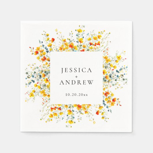 Elegante Waterverf Wild Flowers Bruiloft Servet (Voorkant)