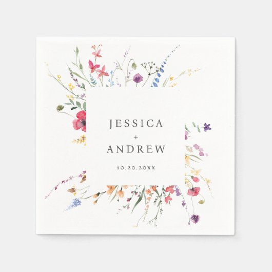 Elegante Waterverf Wild Flowers Bruiloft Servet (Voorkant)