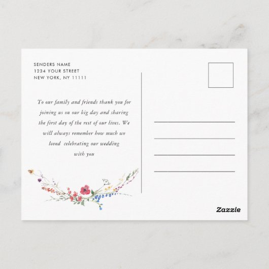 Elegante Waterverf Wild Flowers Floral Dank u Briefkaart (Achterkant)