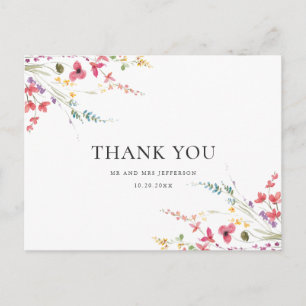 Elegante Waterverf Wild Flowers Floral Dank u Briefkaart