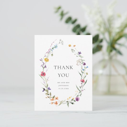 Elegante Waterverf Wild Flowers Floral Dank u Briefkaart (Staand voorkant)