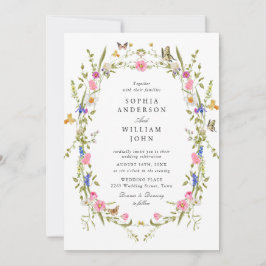 Elegante Waterverf Wild Flowers Trouwfoto Kaart