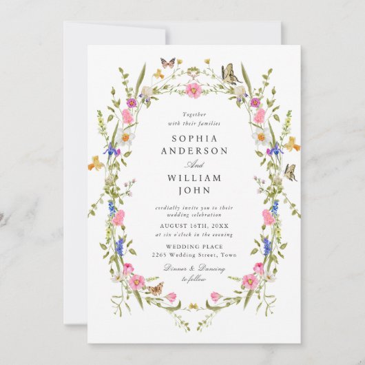 Elegante Waterverf Wild Flowers Trouwfoto Kaart (Voorkant)